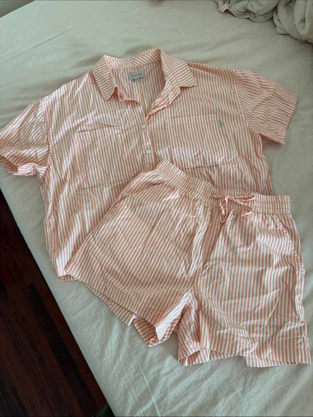Brixton Peach and White Striped Short Set